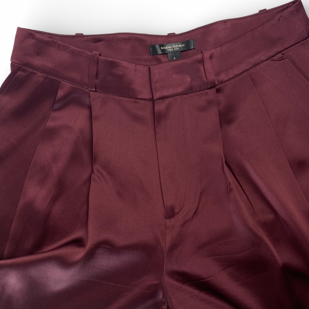 BANANA REPUBLIC Belay 100% Silk Wide-Leg Pant Trouser in Dark Cherry Red Size 6 - Picture 5 of 9